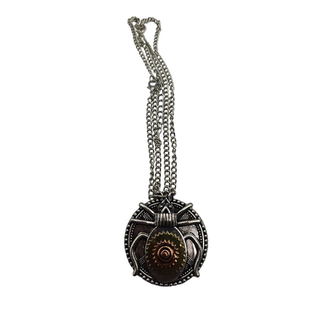 STEAM PUNK Spider PENDANT NECKLACE with Moving Gears 22"